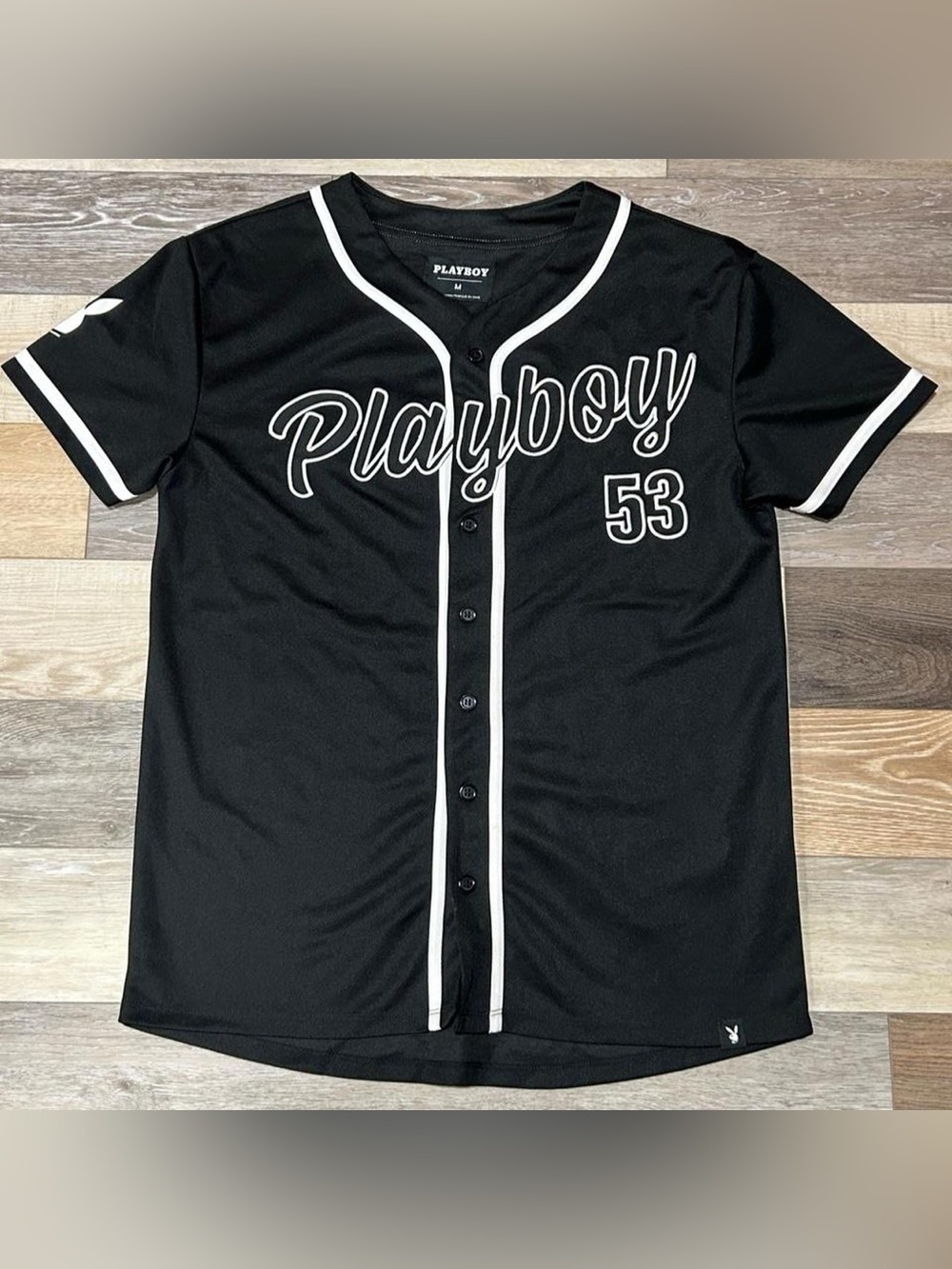 Playboy Kids Black Baseball-Style Jersey with White Trim